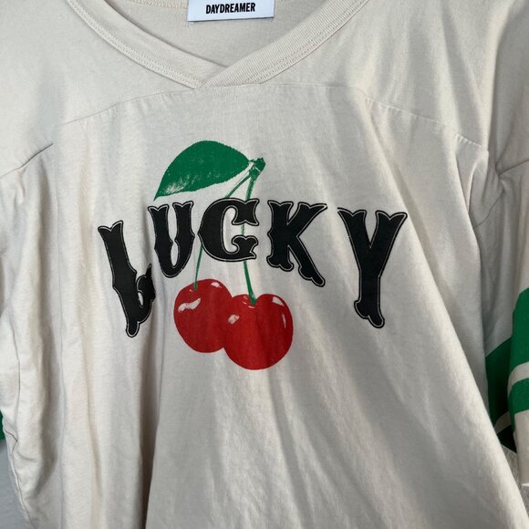 Daydreamer Womens Lucky Cherry Graphic Top Baseball Tee Small - Picture 5 of 10